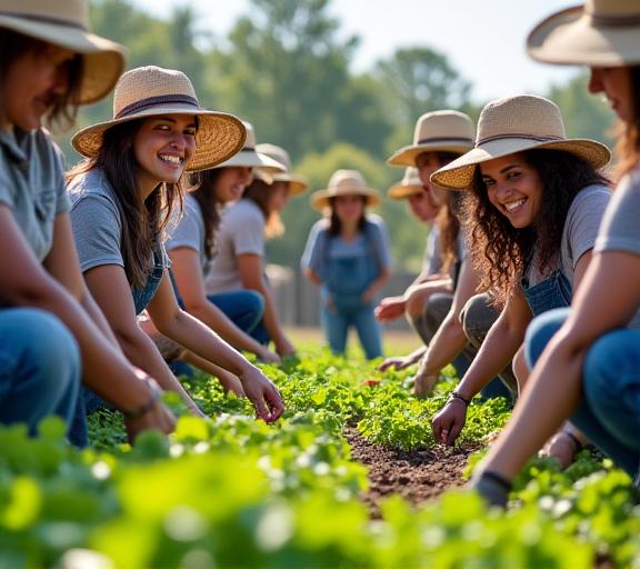 Volunteers helping with a local community farming project.