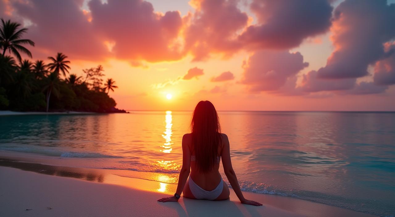 Isabella Rossi enjoying a beach sunset in the Maldives.