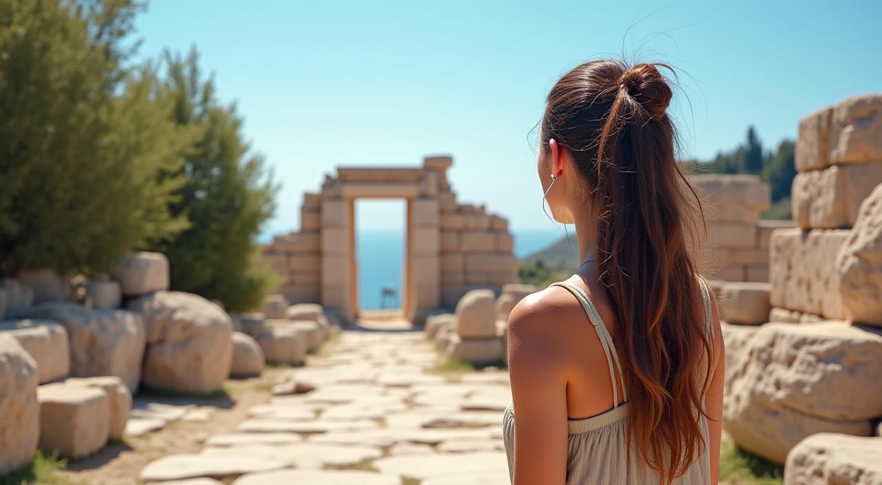 Sophia Lee exploring ancient ruins in Greece.